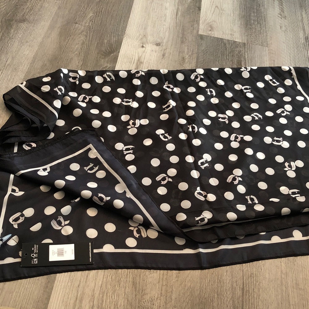 Karl Lagerfeld Black & White Polka Dot, Karl & Choupette Rectangular Scarf NWT